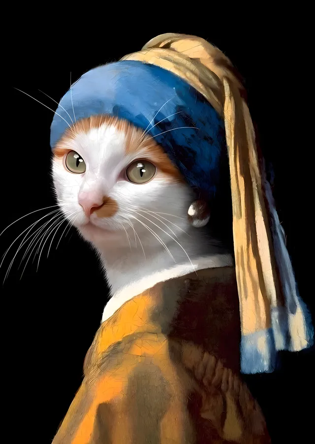 Kedi Portresi (Vermeer Tarzı) metal tablo