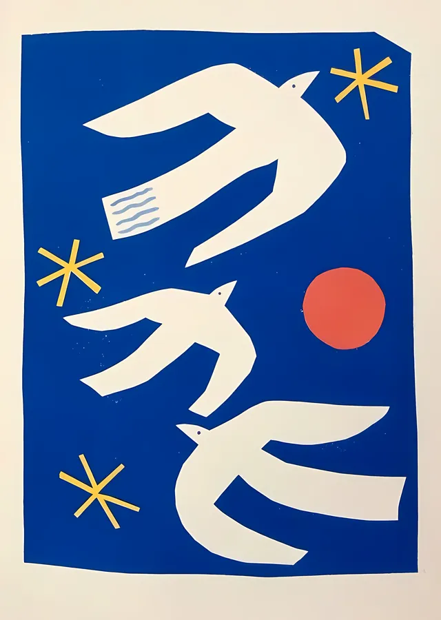 Matisse: Lacivert Zeminde Kuşlar metal tablo
