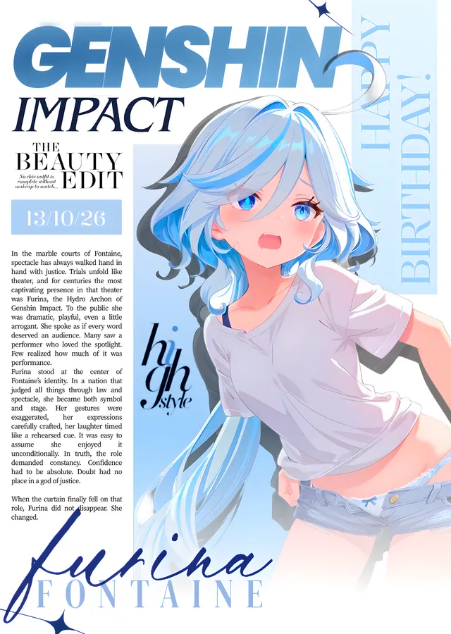 Genshin Impact: Furina Dergi Kapağı metal tablo