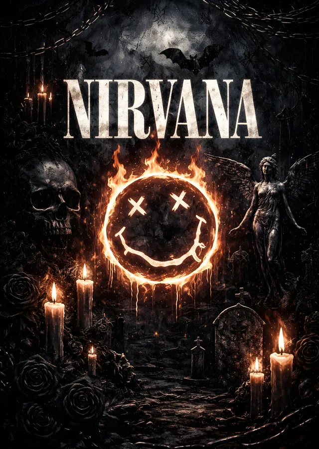 Nirvana: Karanlıkta Işıklı Gülen Yüz metal tablo