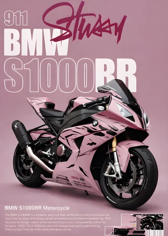 BMW S1000RR - Pembe Süper Motor metal tablo