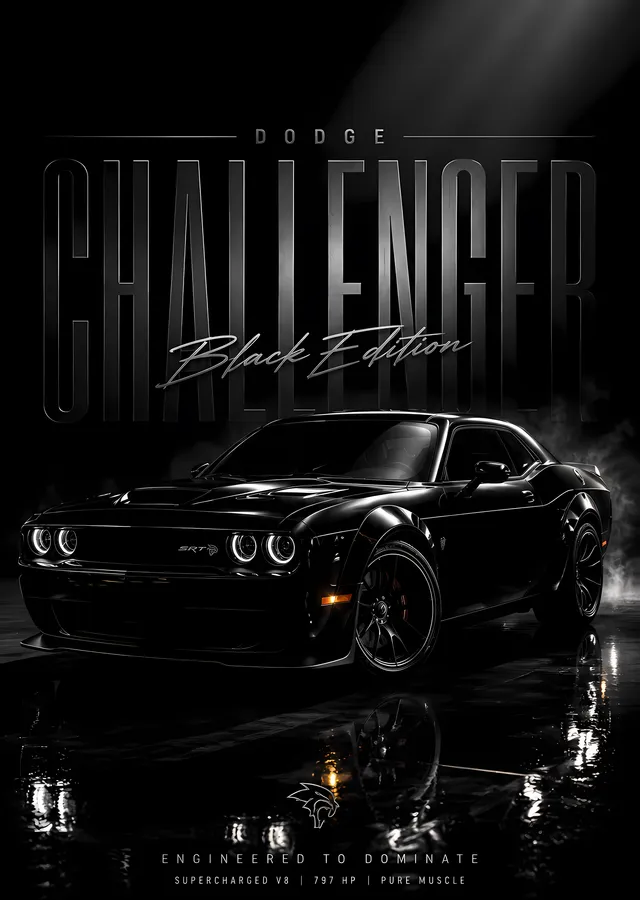 Dodge Challenger Black Edition metal tablo