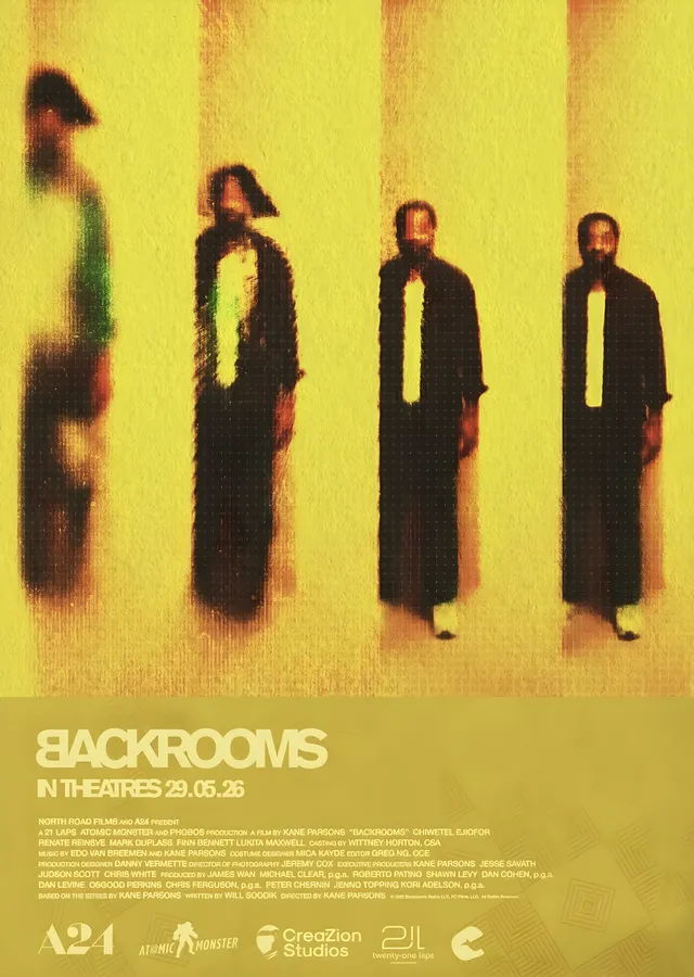 Backrooms - Sarı Koridorda Dört Figür metal tablo