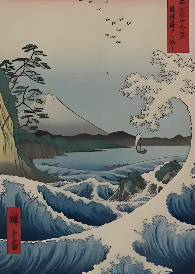 Hiroshige: Dalgalar ve Fuji metal tablo