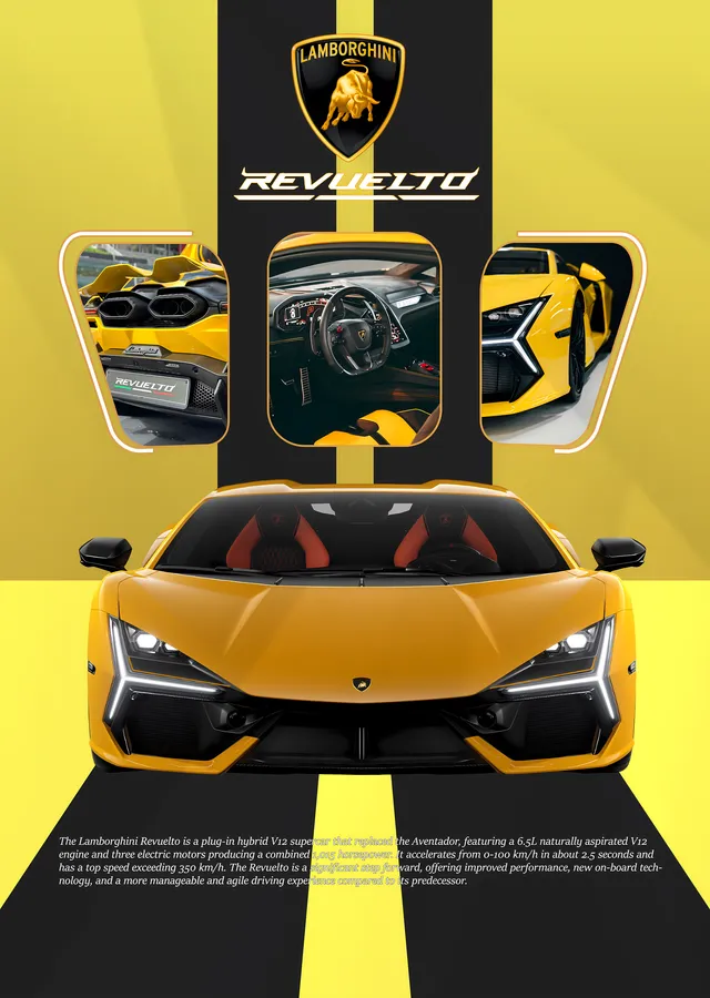 Lamborghini Revuelto Sarı Spor Araba metal tablo