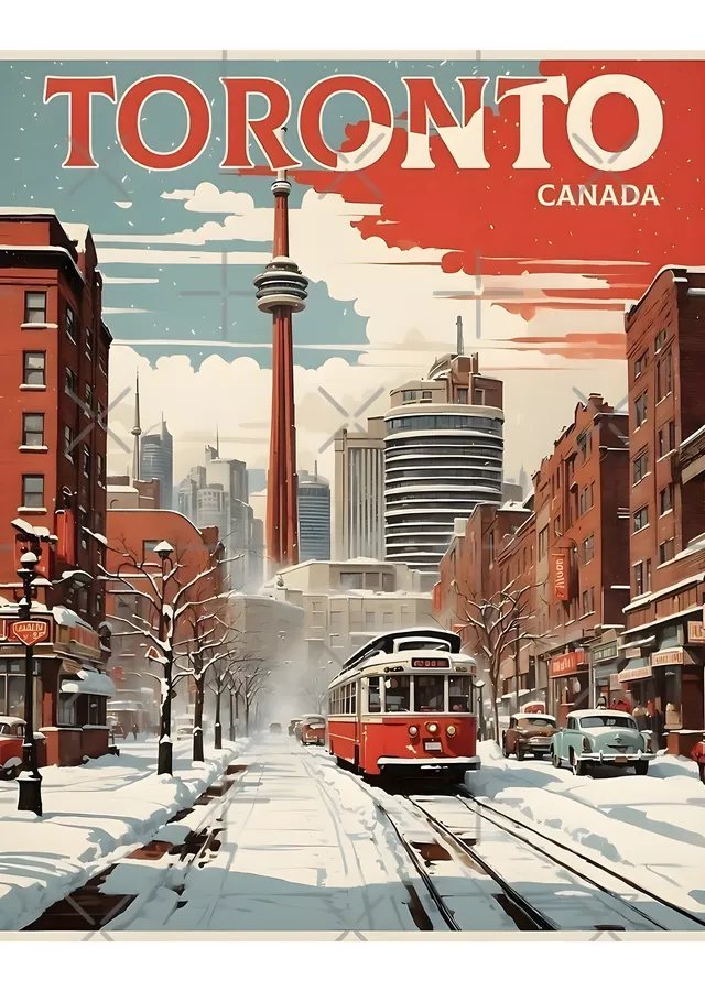Toronto: Kırmızı ve Beyaz Tramvay metal tablo