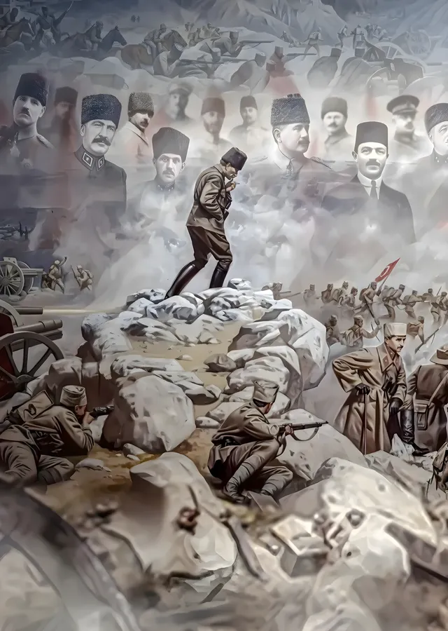 Çanakkale Ruhu: Asker Portreleri Kolajı metal tablo