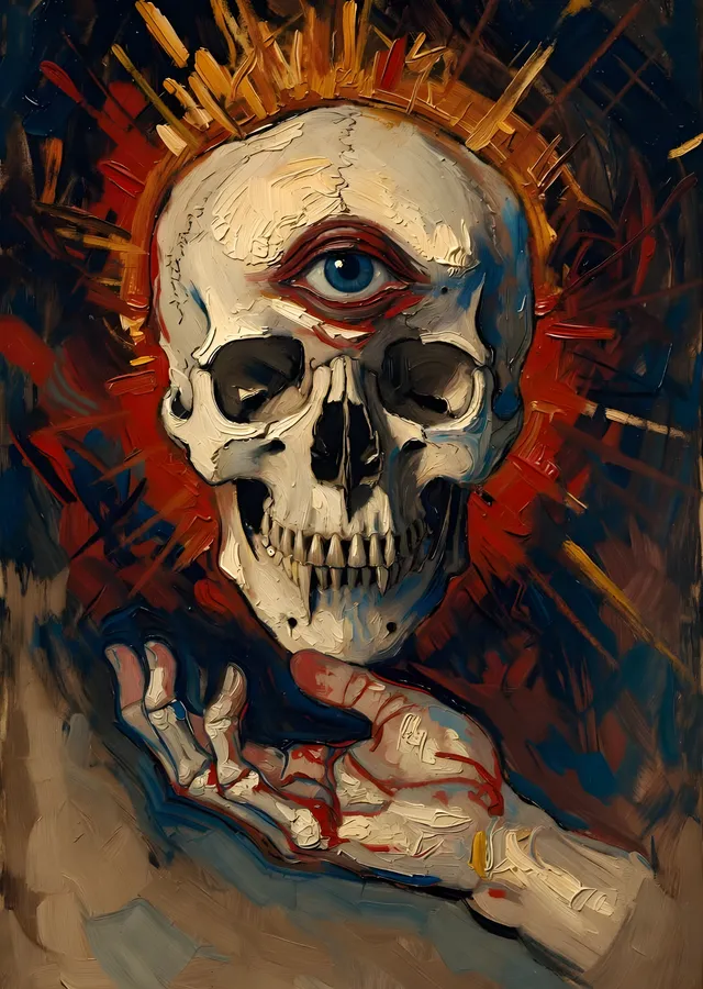 Kafatası ve Tek Göz metal tablo