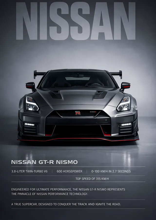 Nissan GT-R Nismo: Koyu Zemin metal tablo