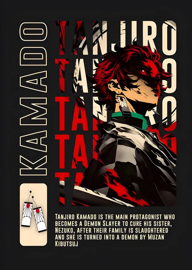 Demon Slayer: Tanjiro Tipografi Panosu metal tablo