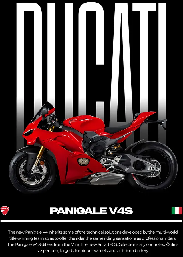 Ducati Panigale V4S - Siyah Zemin Tipografi metal tablo