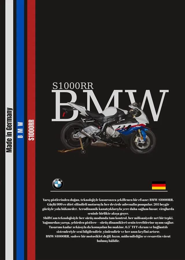 BMW S 1000 RR - Alman Bayrağı Şeridi metal tablo