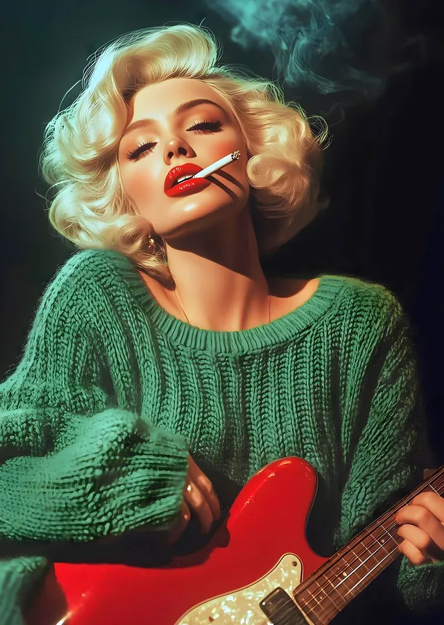 Marilyn Monroe: Elektro Gitarlı Fantezi Portre metal tablo