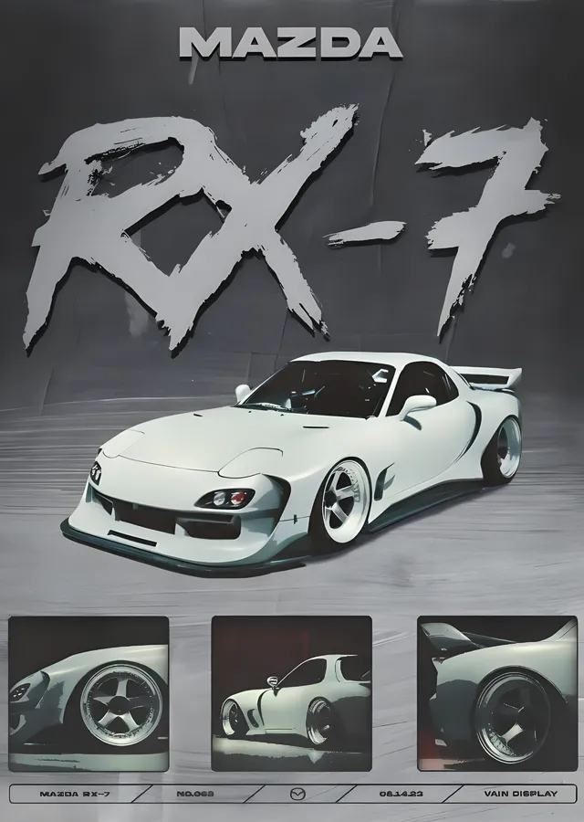 Mazda RX-7 - Beyaz Gövde Tipografi metal tablo