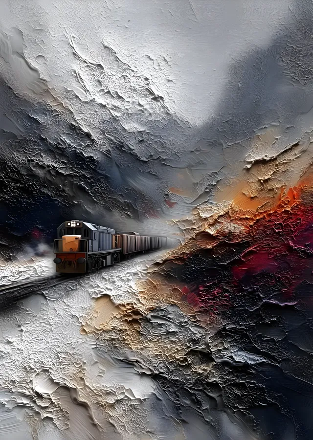 Karlı Vadide Tren metal tablo