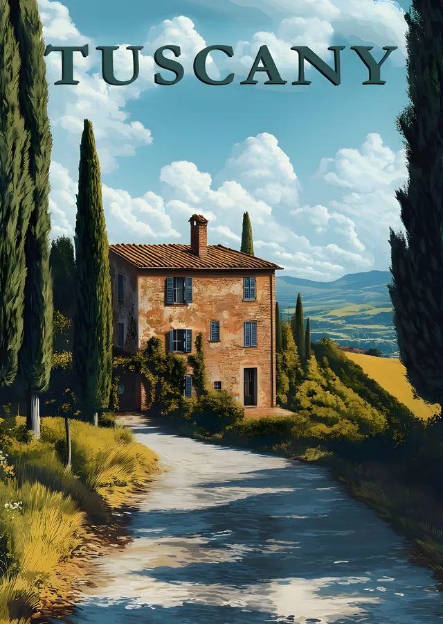 Tuscany Countryside House metal tablo