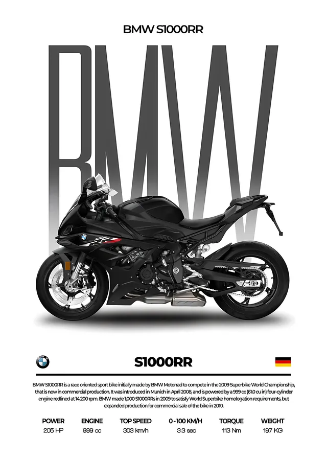 BMW S 1000 RR - Beyaz Zemin Künye metal tablo