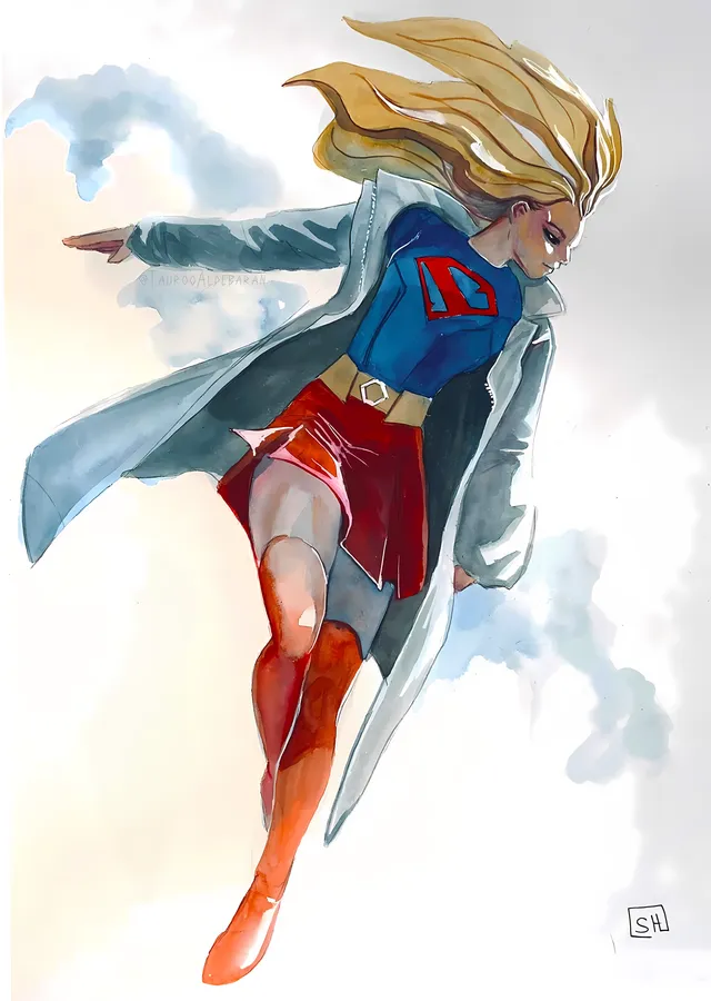 Supergirl - Suluboya Uçuş metal tablo