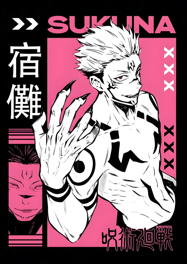 Jujutsu Kaisen: Sukuna Pembe Grafik Afiş metal tablo