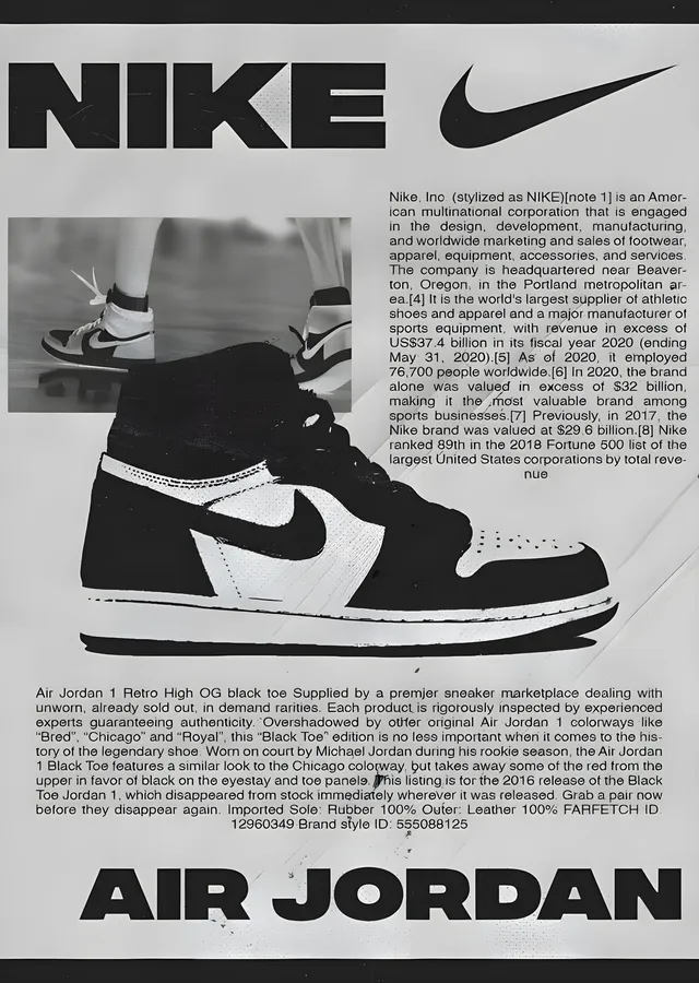 Air Jordan 1 Retro High OG Black Toe metal tablo