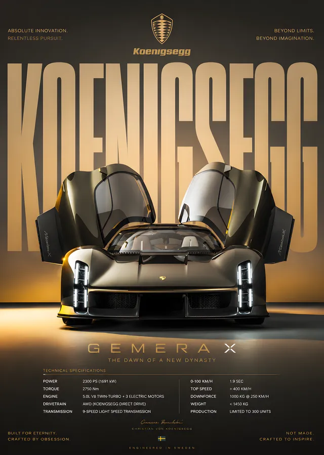 Koenigsegg Gemera X metal tablo