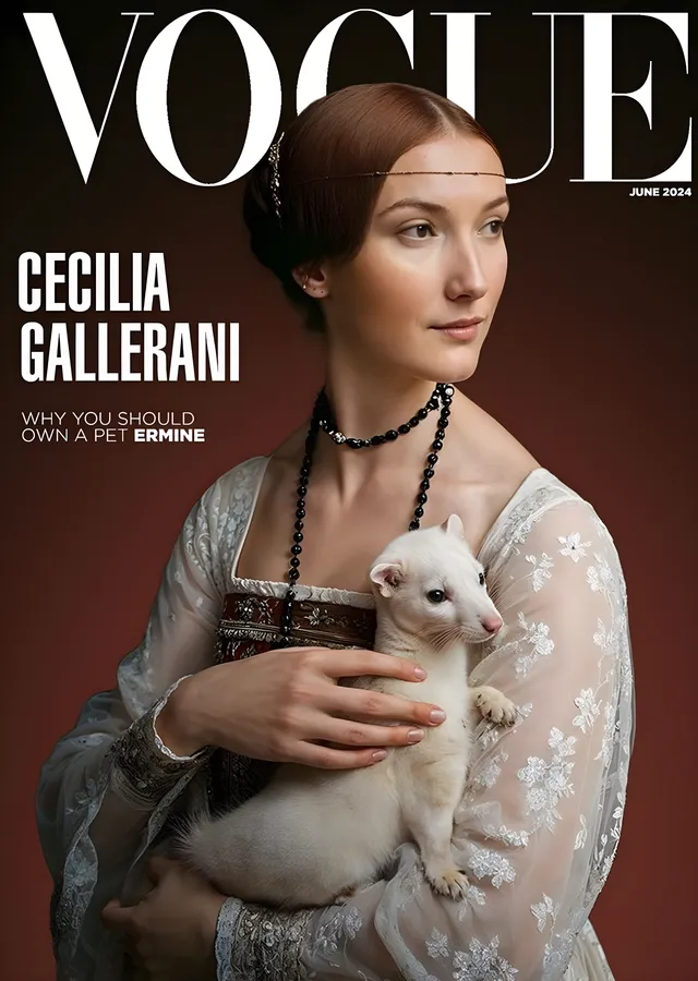 Cecilia Gallerani: Ermine ile Vintage Portre metal tablo