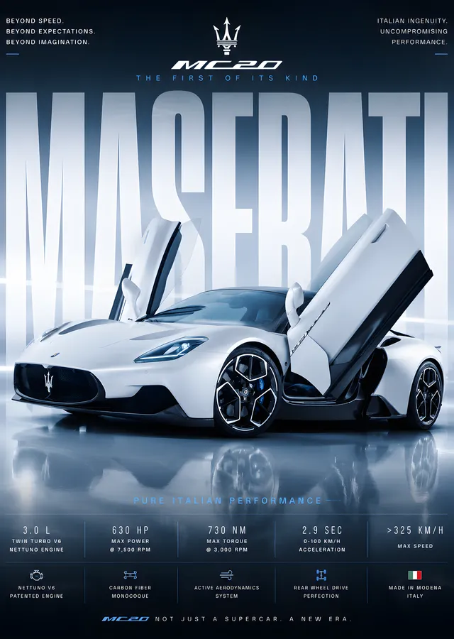 Maserati MC20 metal tablo