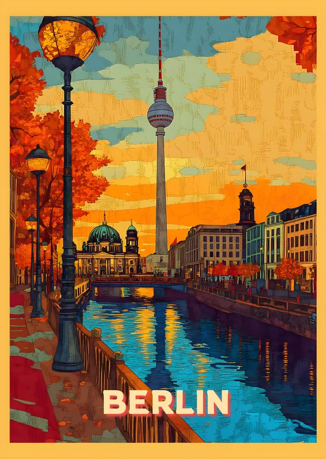 BERLIN: Vintage Seyahat Poster Stili metal tablo