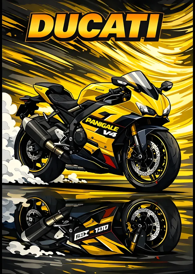 Ducati Panigale V4 - Sarı Çizim metal tablo