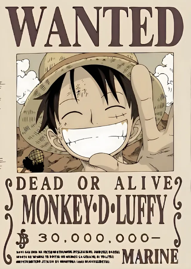 Monkey D. Luffy: Wanted! - Sepya Tonlu Anime metal tablo