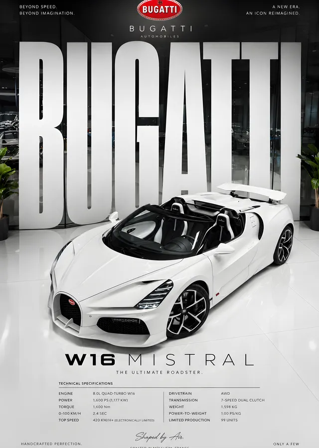 Bugatti W16 Mistral metal tablo