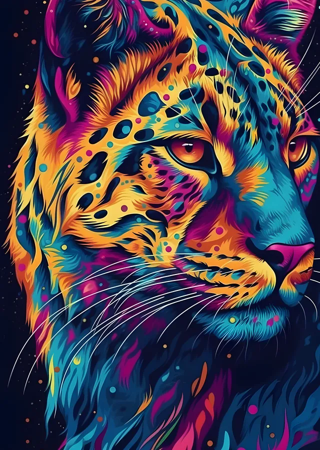 Leopar: Neon Renkler metal tablo