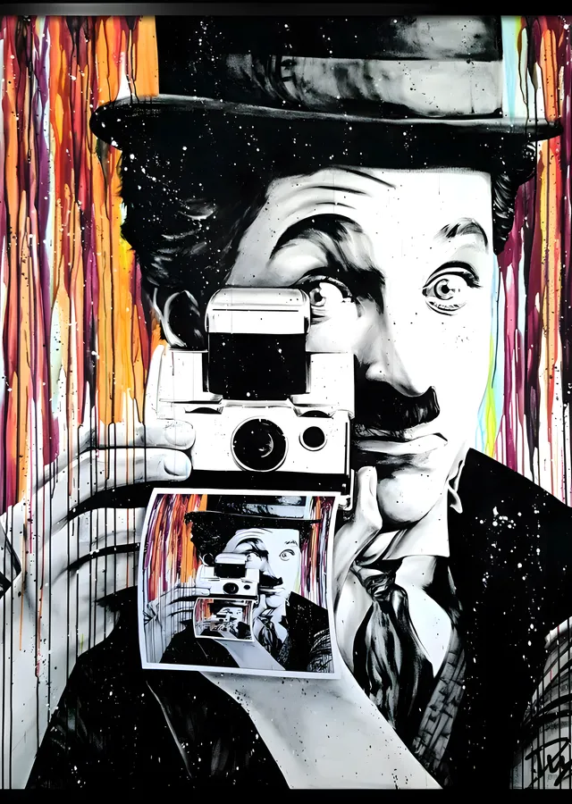 Charlie Chaplin: Kamera Arka Planı metal tablo