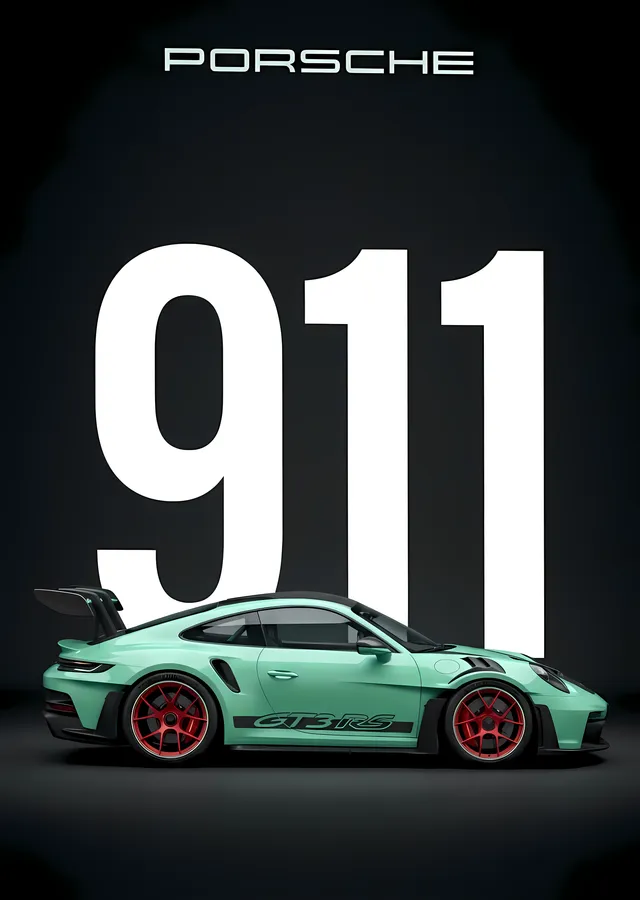 Porsche 911 GT3 RS Mint Green metal tablo