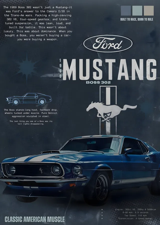 Ford Mustang Boss 302 metal tablo