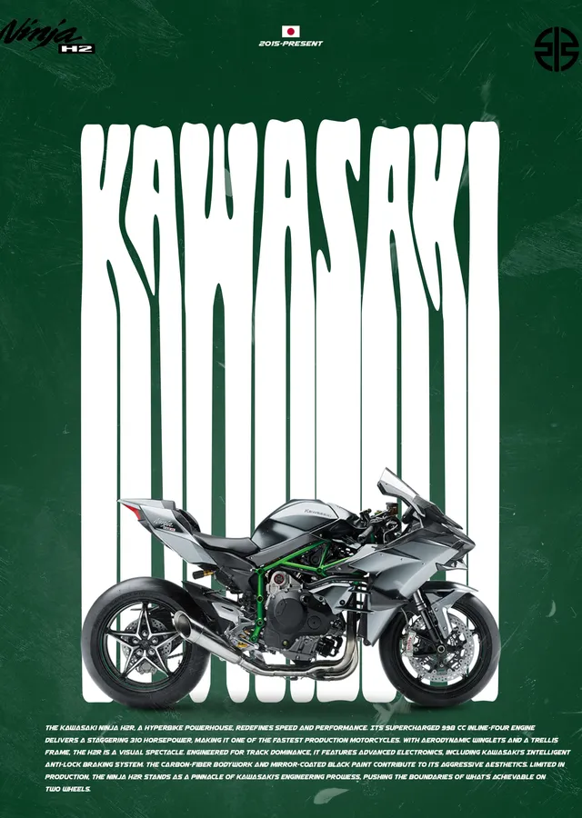 Kawasaki Ninja H2: Yeşil Zemin metal tablo