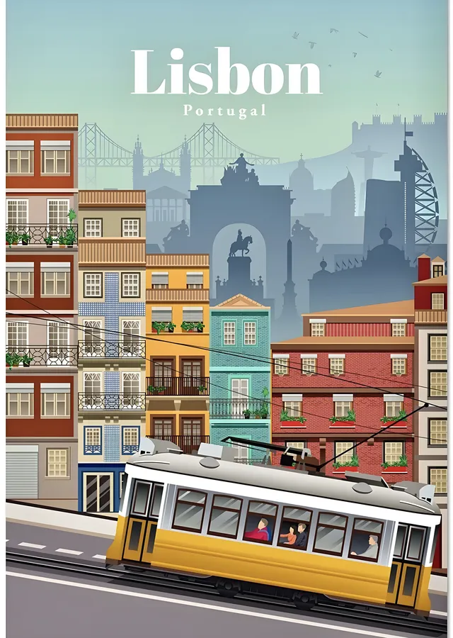 Lisbon Tram ve Manzara metal tablo