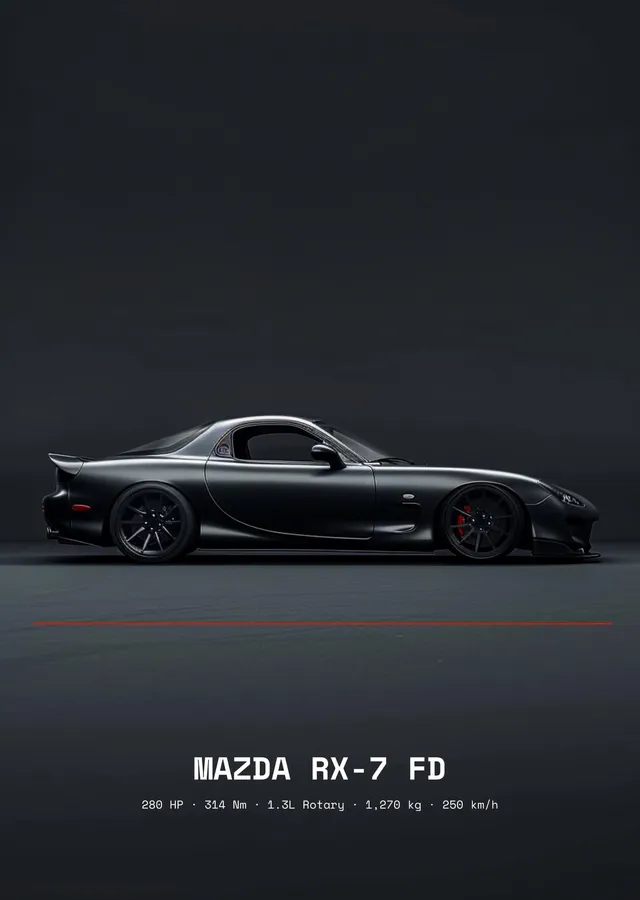 Mazda RX-7 FD - Karanlık Zemin metal tablo