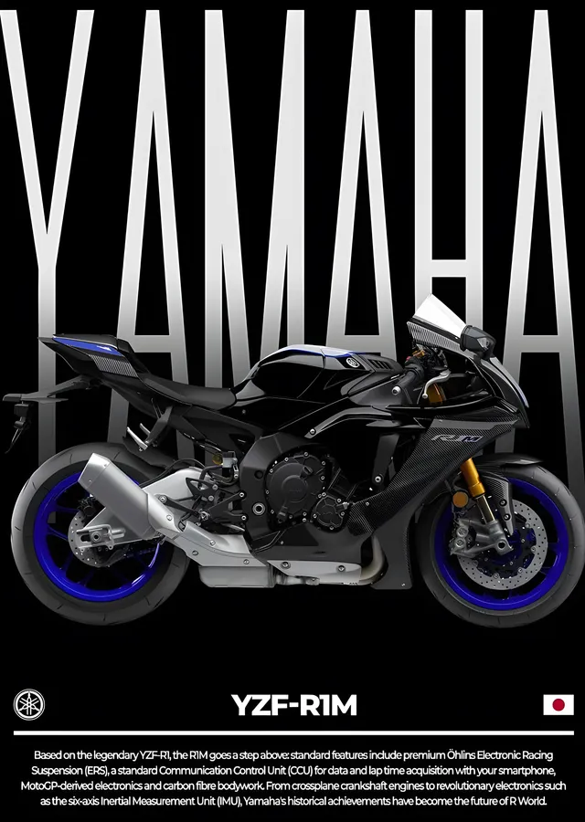Yamaha YZF-R1M - Siyah Gövde Tipografi metal tablo