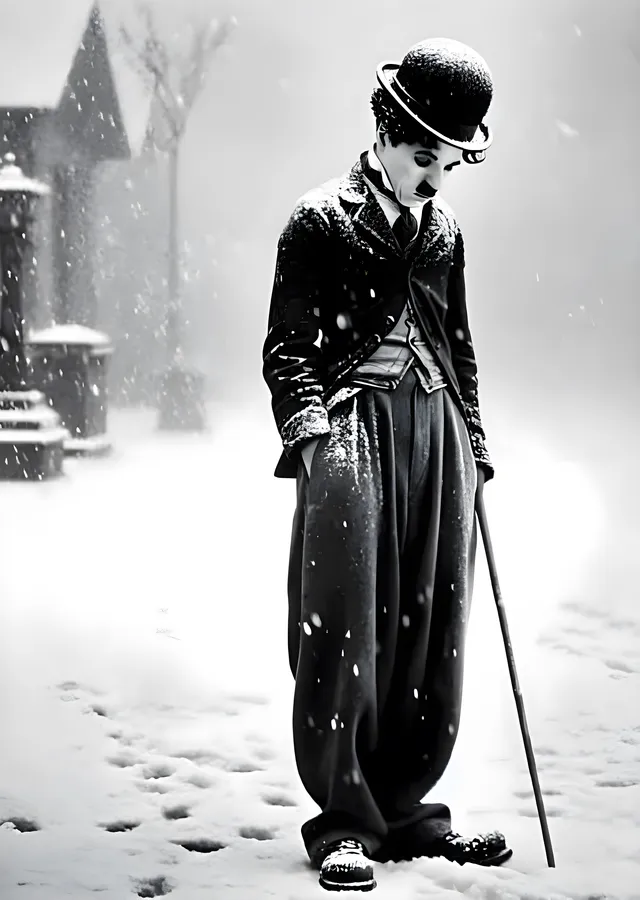 Charlie Chaplin: Kar Yağan Sokaklarda metal tablo