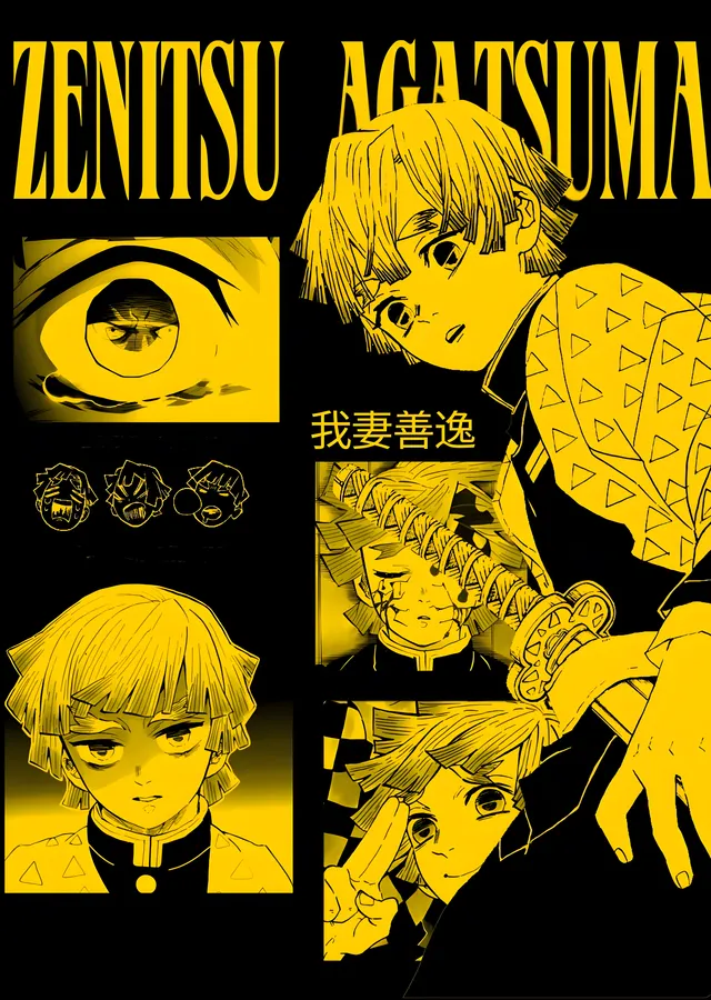 Kimetsu no Yaiba: Zenitsu Agatsuma - Siyah Fondan Sarı metal tablo