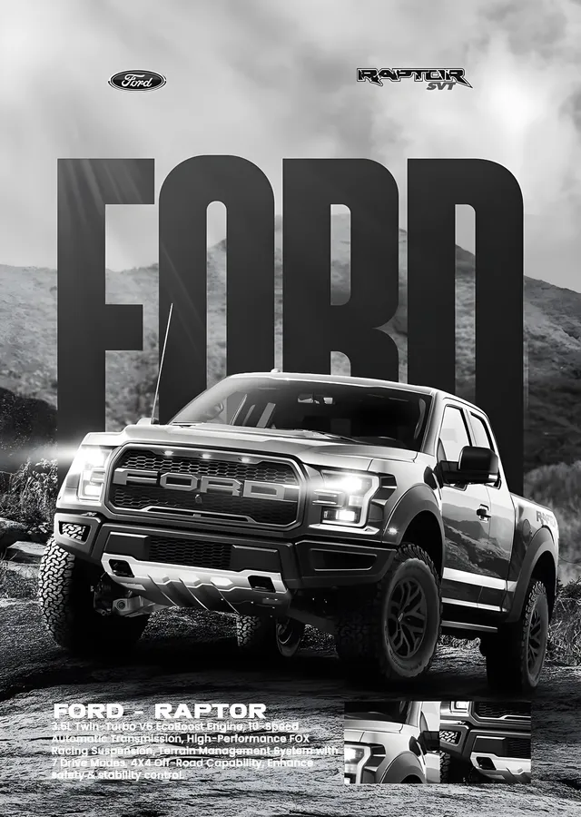 Ford Raptor: Gri metal tablo