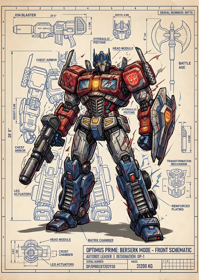 Optimus Prime: Berserk Mode Front Schematic metal tablo