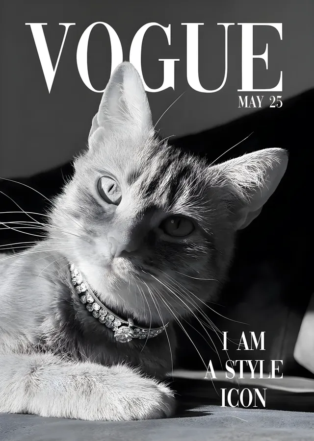 Vogue Kapağında Stil İkonu Kedi metal tablo