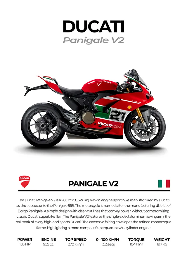 Ducati Panigale V2 - Tricolore metal tablo
