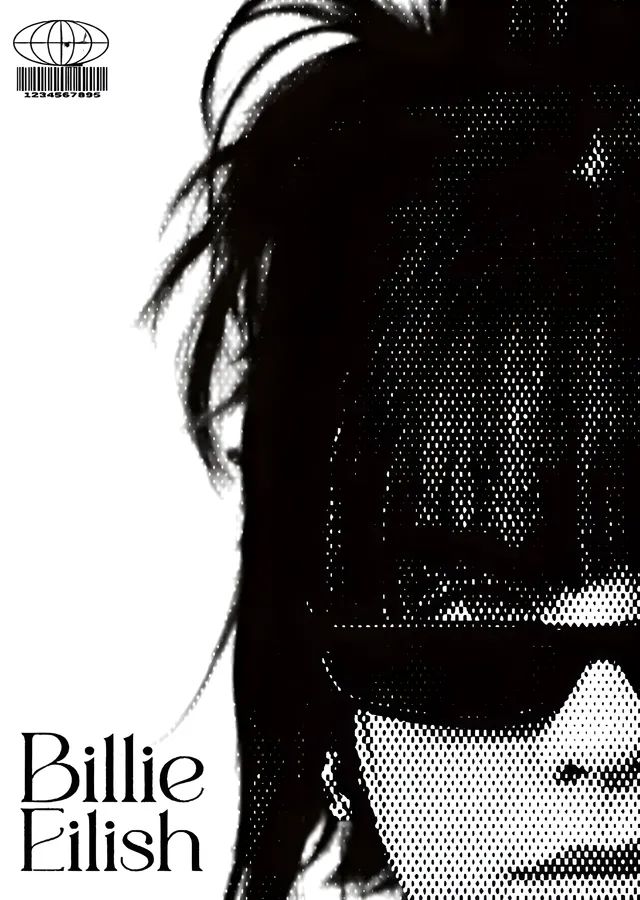 Billie Eilish Siyah-Beyaz Yarım Yüz Görseli metal tablo