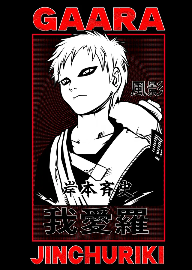 Gaara - Kırmızı Çerçeveli Manga Afişi metal tablo