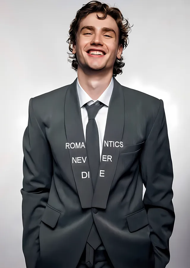 Romantics Never Die - Takım Elbiseli Gülümseme metal tablo