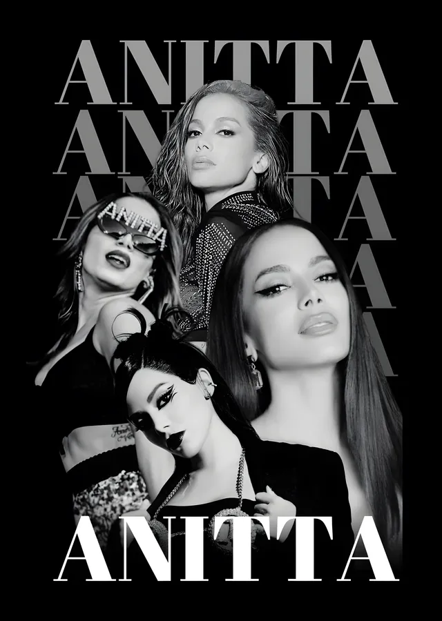 Anitta - Siyah Beyaz Kolaj metal tablo