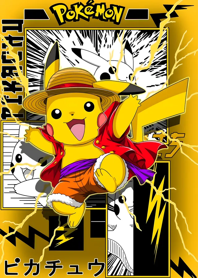 Pokémon - Hasır Şapkalı Pikachu metal tablo